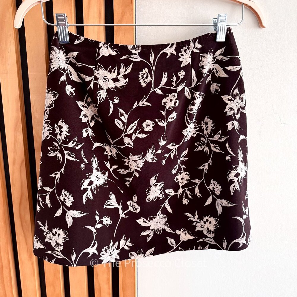 Vintage Y2K Express Chocolate Brown Floral Mini Skirt  (7/8)